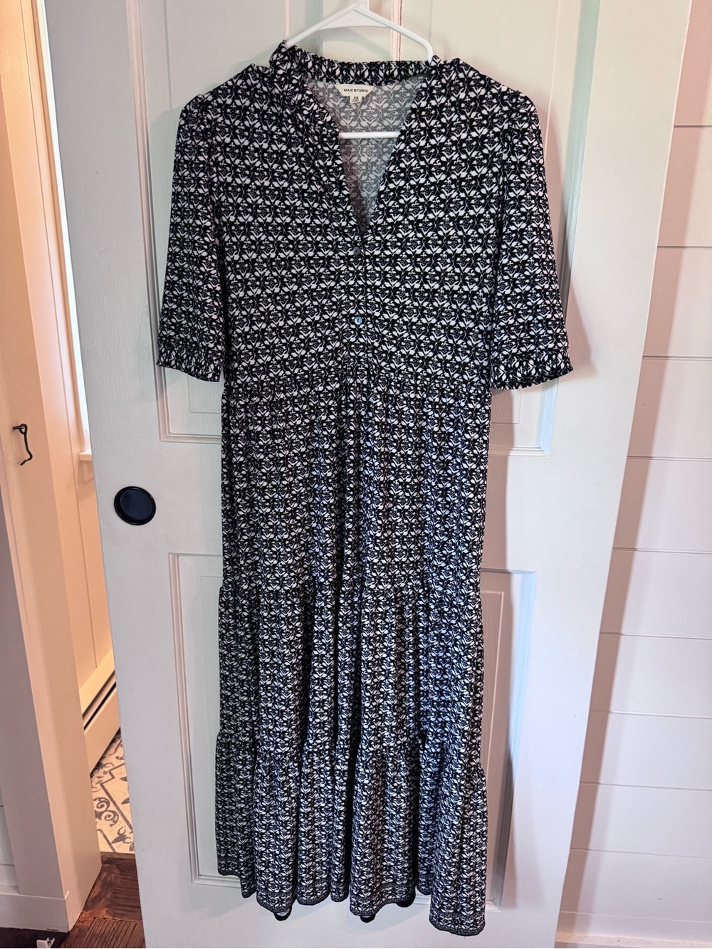 Max Studio Black and White Printed Tiered Maxi Dress